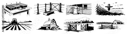 Farm and Field Landscape Sketch Set