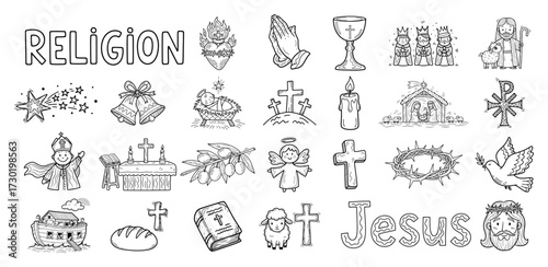 Christian Religion Doodle Icon Set