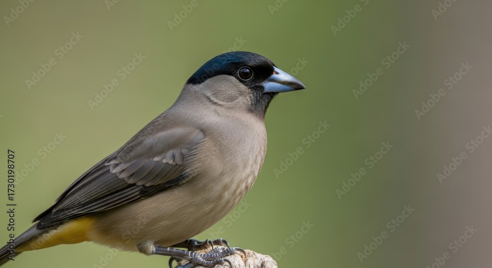 Obraz premium Close up of a brown bird perched with black head and eye