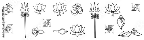 Hindu Symbol Borders Om Trishul Lotus and Swastik