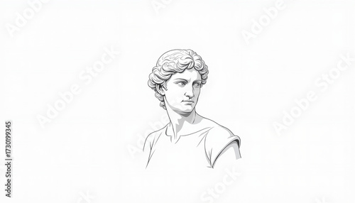 Ancient Greek male sculpture portrait in minimalist line art style  