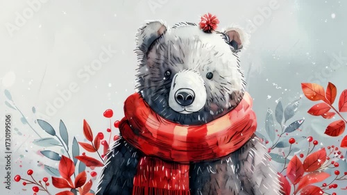watercolor bear on the grey background