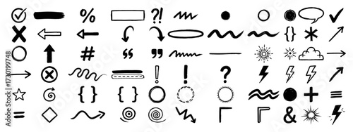 Hand Drawn Doodle Arrows Symbols and Scribbles Set