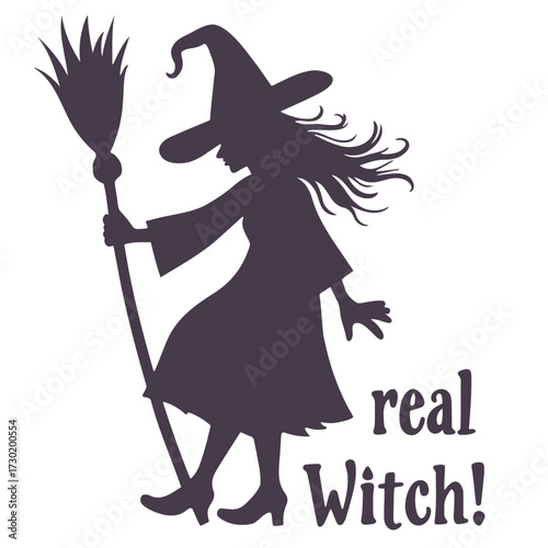 Silhouette of a real witch with broom halloween vector graphic design for cricut and sublimation projects