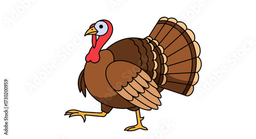 Charming cartoon turkey strutting proudly, perfect for festive fall designs and Thanksgiving celebrations