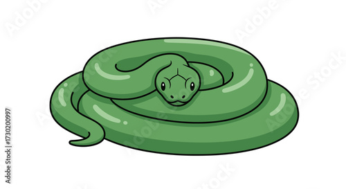 Cute cartoon green snake coiled peacefully, offering a friendly and approachable representation of reptiles for diverse projects.
