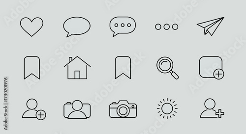 Collection of outlined social media icons, including heart, speech bubbles, and other symbols.
