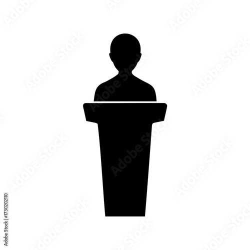 Silhouette of a person standing at a podium giving a speech illustration