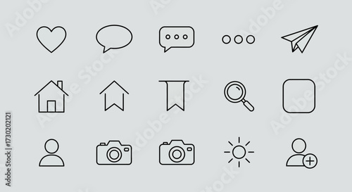Collection of various outline icons representing social media and interface elements.