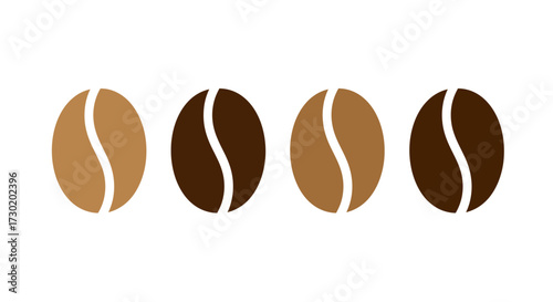 Four stylized coffee beans in a row, alternating between light and dark brown, representing different roast levels.