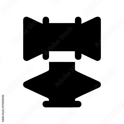 Black and white illustration of an anvil with hammer above it, forging theme