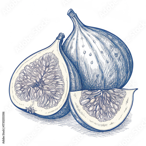 “Hand-Drawn Blue Line Art Fruit Illustrations Set – Bananas, Berries, Citrus, Grapes, Pineapple & More”