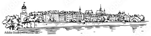 Old European Riverside City Hand Drawn Vector