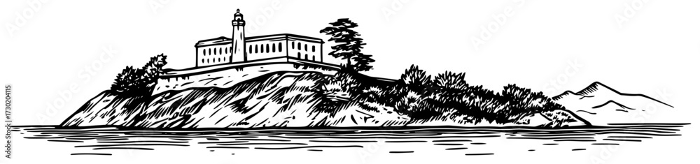 Obraz premium Alcatraz Island San Francisco Bay Hand Drawn Vector