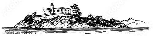 Alcatraz Island San Francisco Bay Hand Drawn Vector