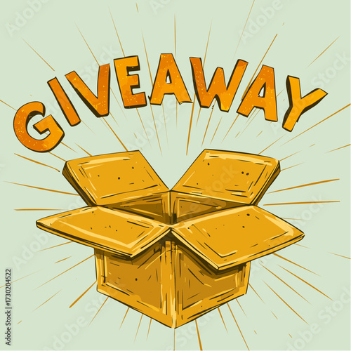 Giveaway Illustration Open Box and Ray Burst for Promotion