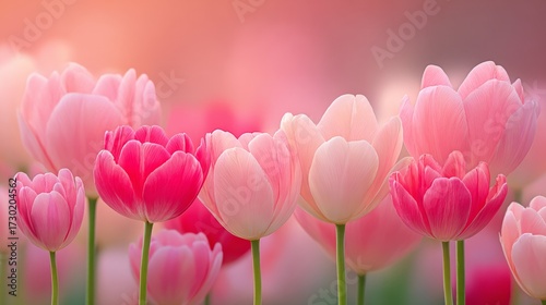 Beauty of blooming tulips in spring with vibrant colors and soft sunlight enhancing a garden setting