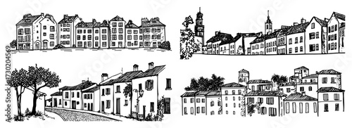 European Village Streets and Houses Panoramic Collection