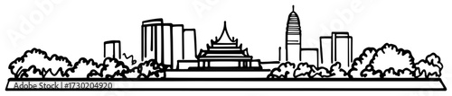 Bangkok Skyline with Temple Silhouette