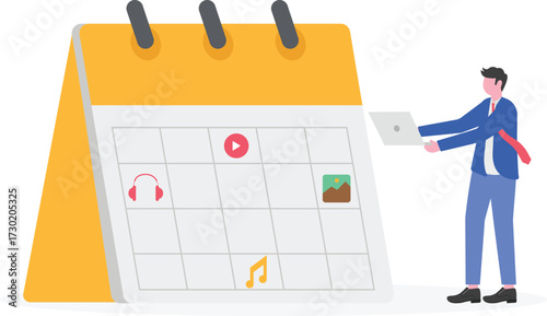 SEO optimization, link building, media planning concept with people characters.
