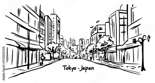 Tokyo City Street Urban Sketch