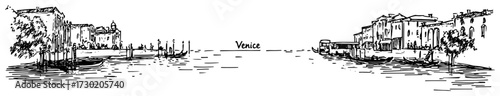 Venice Lagoon Waterfront Panoramic Illustration