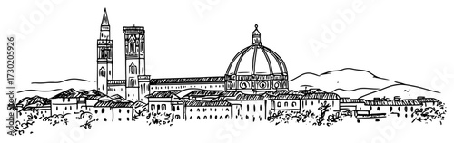 Florence Cathedral Duomo Panorama Line Engraving