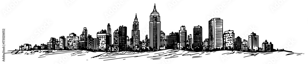 Naklejka premium Modern City Skyline Silhouette Panorama black shape vector laser cutting engraving monochrome print