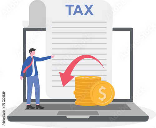 Child benefit, notice of assessment, income tax and benefit return concept with tiny people.
