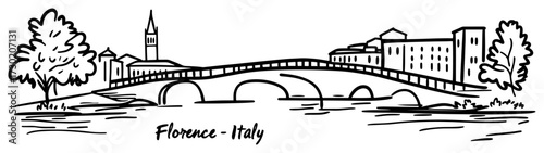 Florence Italy Ponte Vecchio and Arno River Hand Drawn Vector