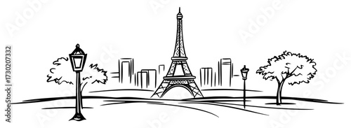 Paris Cityscape with Eiffel Tower and Street Lamp