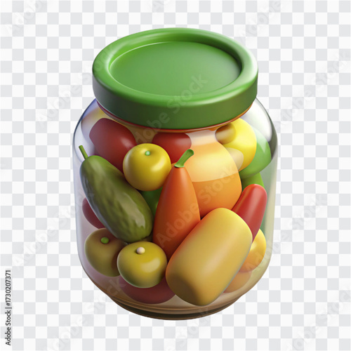 3D Pickled Vegetables Jar Icon | Preserved Food, Fermented Veggies, Storage Container