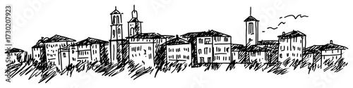 Italian Hill Town Skyline With Bell Towers