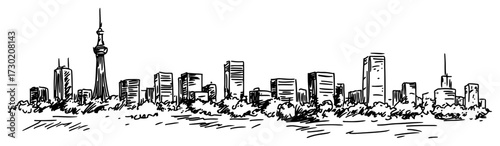 Toronto Skyline with CN Tower Hand Drawn Vector