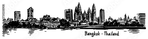 Bangkok Thailand Skyline Hand Drawn Vector