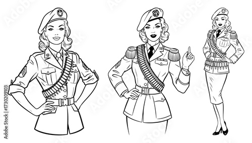 Military Pin Up Women in Uniform Vector