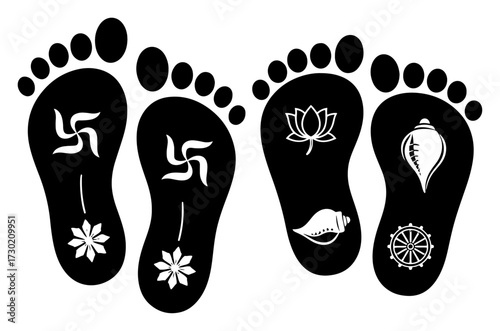 Lakshmi Footprints Laxmi Charan Paduka Stencil black shape vector laser cutting engraving monochrome print