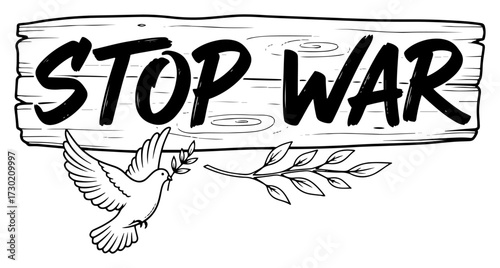 Stop War Peace Dove Sign Hand Drawn Vector