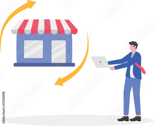 Drop servicing, transactional marketing, conversation sales concept with tiny people.
