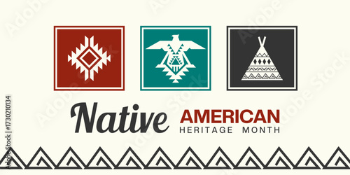 November Native American Heritage Month. Bird and more. Suitable for posters, banners and social media. White background.