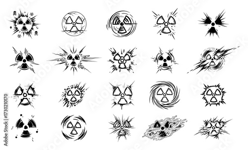 Radioactive Hazard Symbols Explosion Icon Set