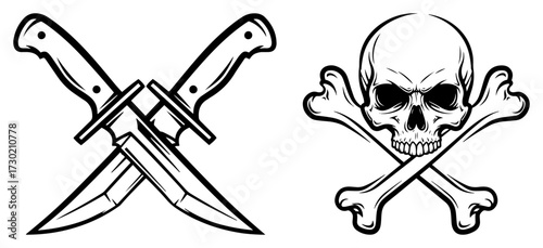 Skull with Crossbones and Crossed Daggers Military Icon