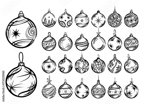 Hand Drawn Christmas Baubles and Ornaments Set