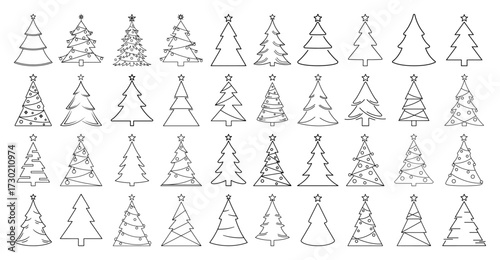 Large Set of Christmas Tree Outline Icons