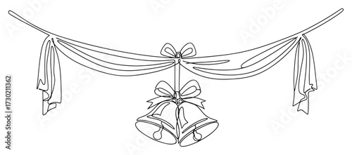 Christmas Jingle Bells with a Bow One Line Drawing