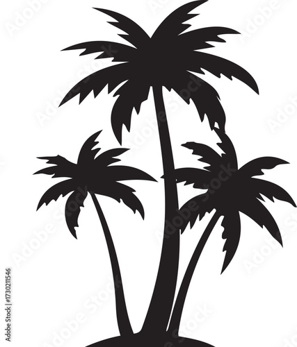 palm, tree, beach, tropical, vector, summer, island, illustration, nature, silhouette, sun, sea, travel, landscape, design, palm tree, coconut, leaf, sunset, sky, ocean, art, paradise, plant, vacation