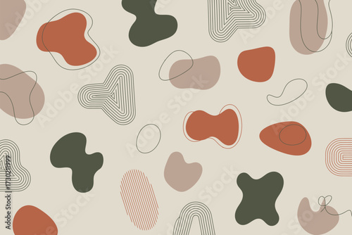 Organic abstract shapes with flowing lines and earthy tones, creating a modern and gentle pattern