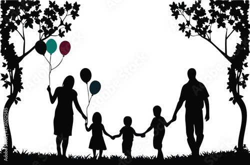 Family with Balloons Silhouette Scene in Park