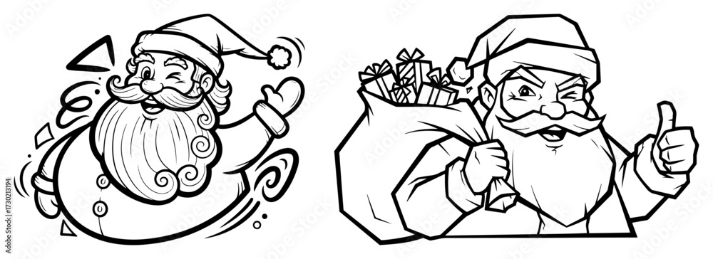Fototapeta premium Winking Santa Claus with Gift Sack and Thumbs Up