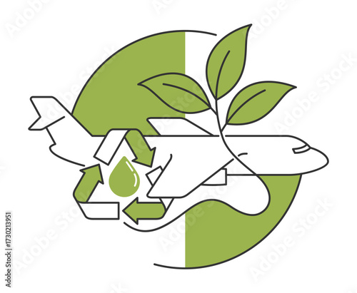 Sustainable aviation biofuel - eco-friendly concept in thin line